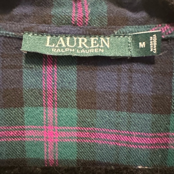 Ralph Lauren Plaid Flannel Nightshirt Medium Green Navy Pink RL crest - Picture 2 of 11